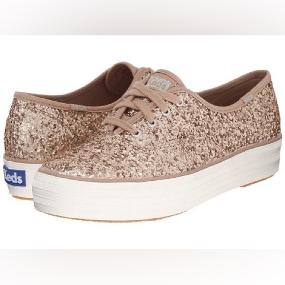 Gold sparkly platform Keds sneakers